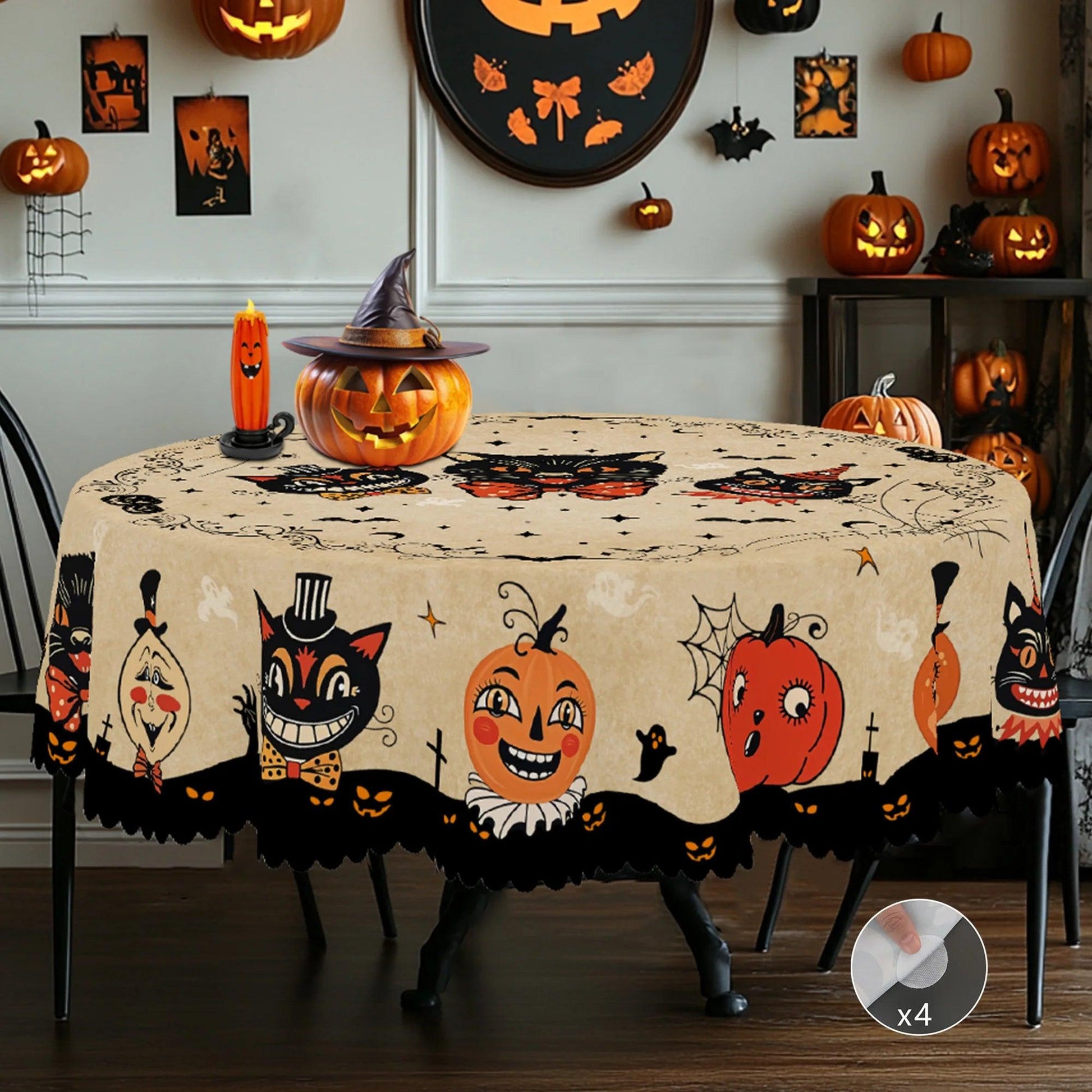 Gothic Black Cat Halloween Tablecloth - Spooky Witch Table Decoration Tablecloth-MoonChildWorld