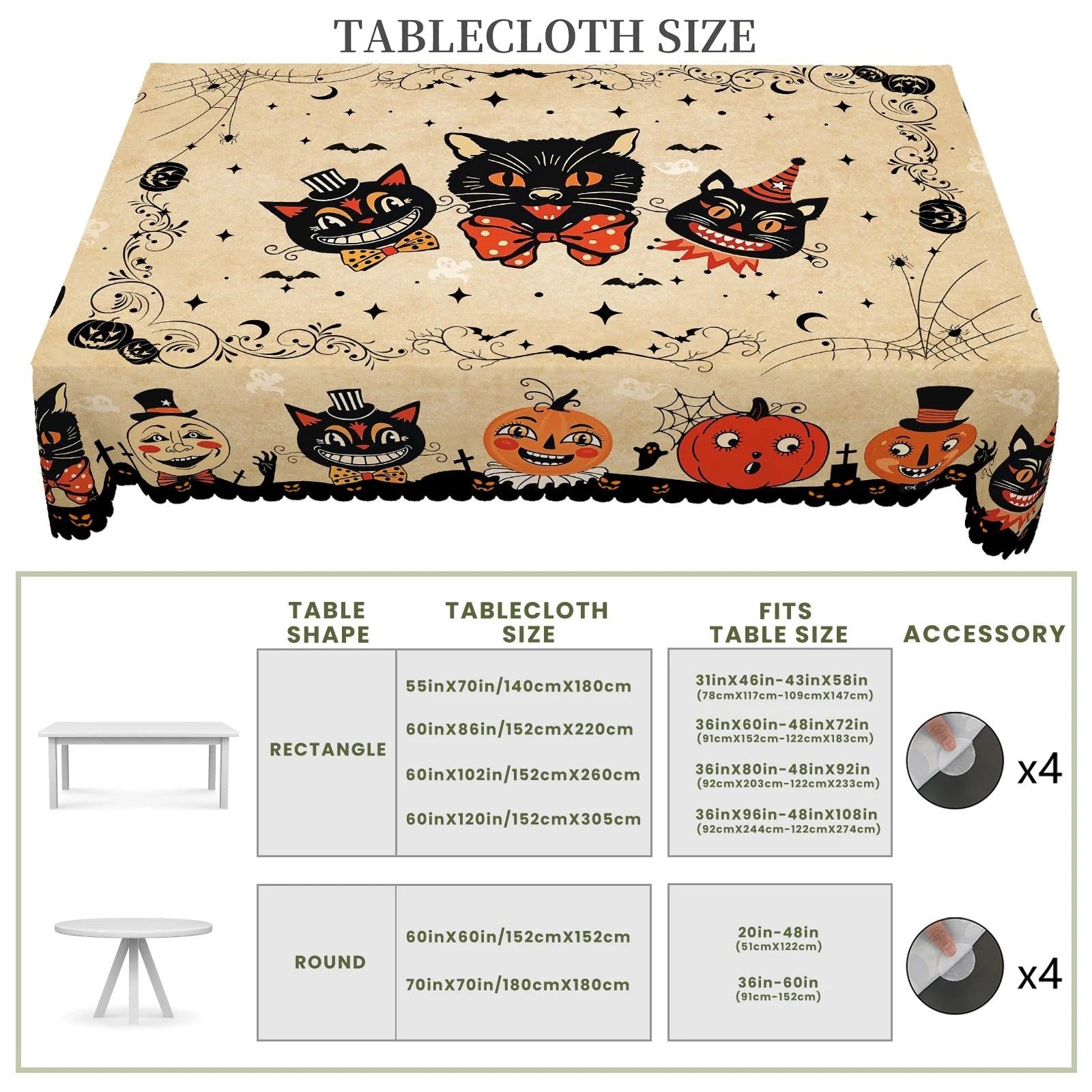 Gothic Black Cat Halloween Tablecloth - Spooky Witch Table Decoration Tablecloth-MoonChildWorld