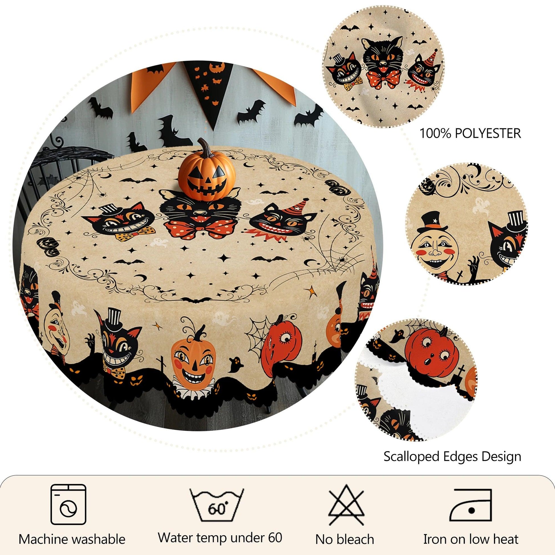 Gothic Black Cat Halloween Tablecloth - Spooky Witch Table Decoration Tablecloth-MoonChildWorld