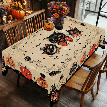 Gothic Black Cat Halloween Tablecloth - Spooky Witch Table Decoration Tablecloth-MoonChildWorld