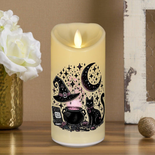 Gothic Black Cat & Moon Witchy Flameless LED Candle-MoonChildWorld