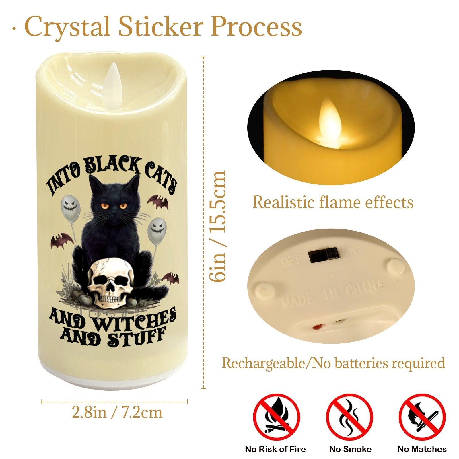 Gothic Black Cat & Skull Witchy Halloween Flameless LED Candle-MoonChildWorld