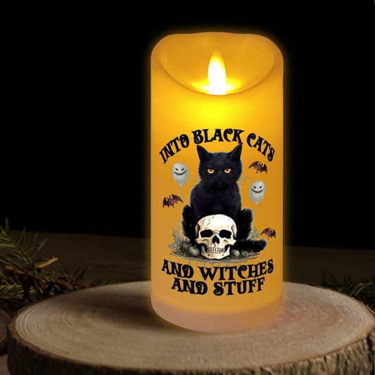 Gothic Black Cat & Skull Witchy Halloween Flameless LED Candle-MoonChildWorld