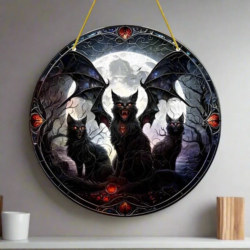 Gothic Black Cat Suncatcher Halloween Acrylic Sign-MoonChildWorld