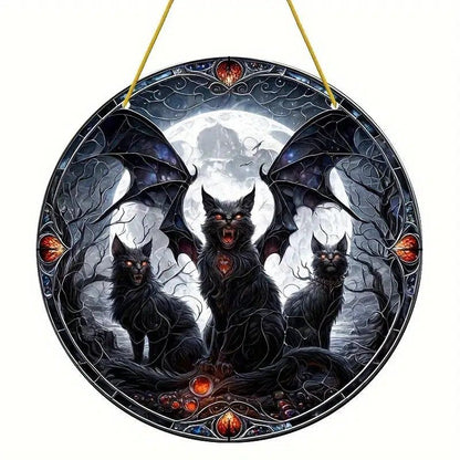 Gothic Black Cat Suncatcher Halloween Acrylic Sign-MoonChildWorld