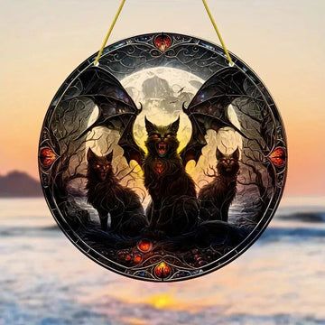 Gothic Black Cat Suncatcher Halloween Acrylic Sign-MoonChildWorld