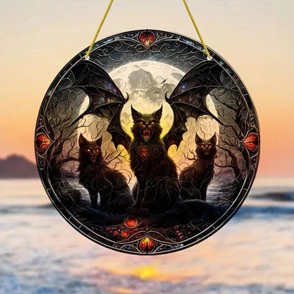 Gothic Black Cat Suncatcher Halloween Acrylic Sign-MoonChildWorld