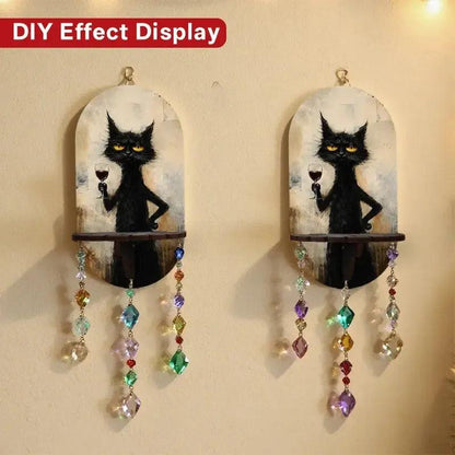 Gothic Black Cat Wall Shelf for Crystals & Candles – Wooden Halloween Floating Shelf Witchy Altar Decor-MoonChildWorld
