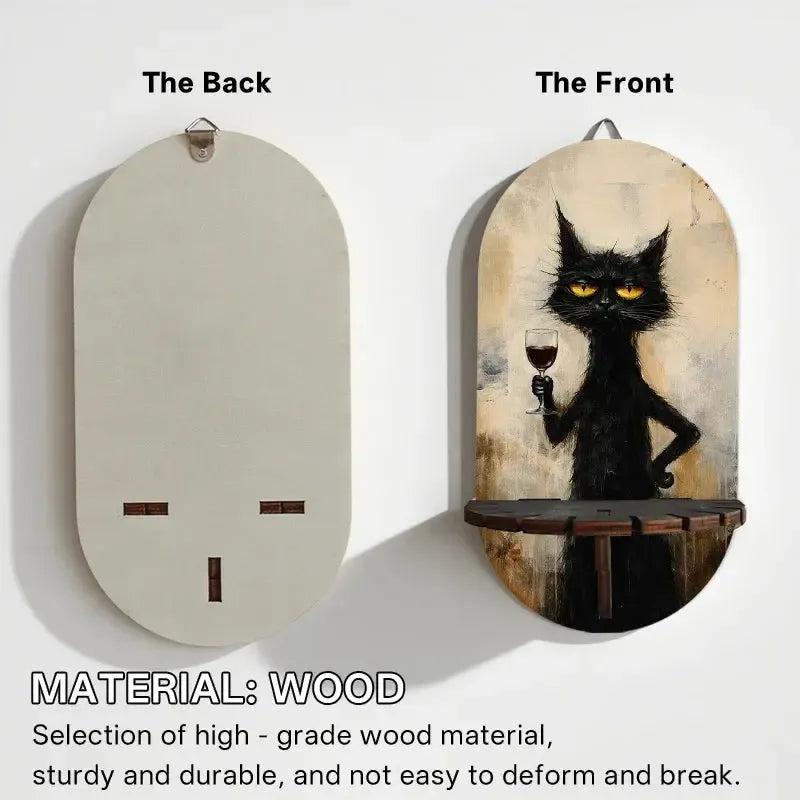 Gothic Black Cat Wall Shelf for Crystals & Candles – Wooden Halloween Floating Shelf Witchy Altar Decor-MoonChildWorld
