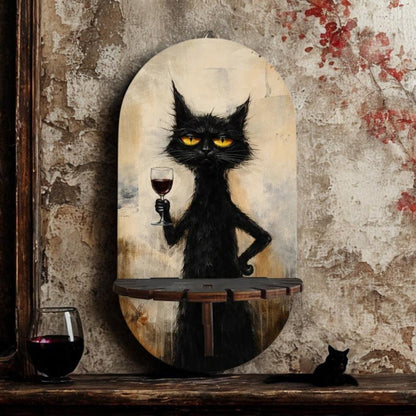 Gothic Black Cat Wall Shelf for Crystals & Candles – Wooden Halloween Floating Shelf Witchy Altar Decor-MoonChildWorld