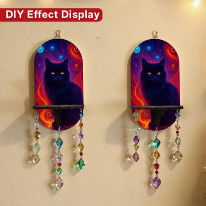 Gothic Black Cat Wall Shelf for Crystals & Candles – Wooden Mystical Floating Shelf Witchy Altar Decor-MoonChildWorld