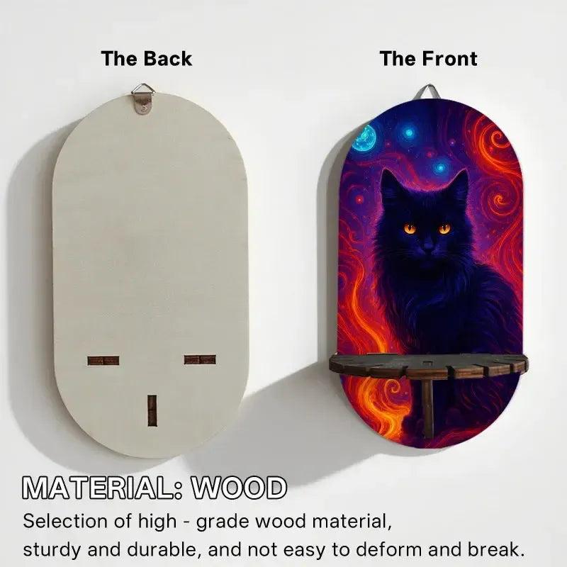 Gothic Black Cat Wall Shelf for Crystals & Candles – Wooden Mystical Floating Shelf Witchy Altar Decor-MoonChildWorld
