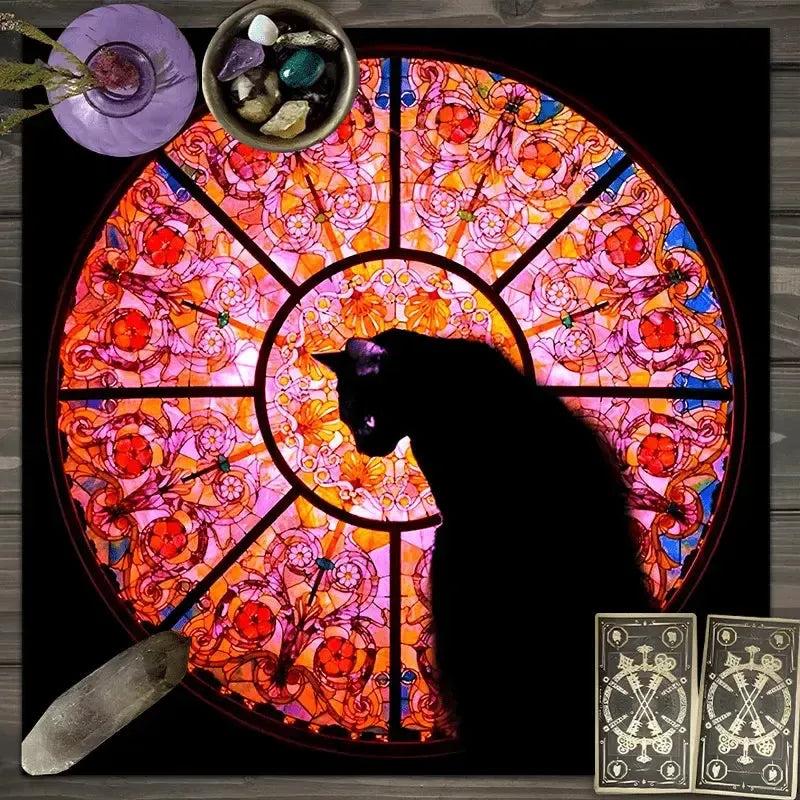 Gothic Black Cat Wicca Altar Cloth - Witchcraft Tarot Tablecloth for Reading Divination Pagan Home Decor-MoonChildWorld