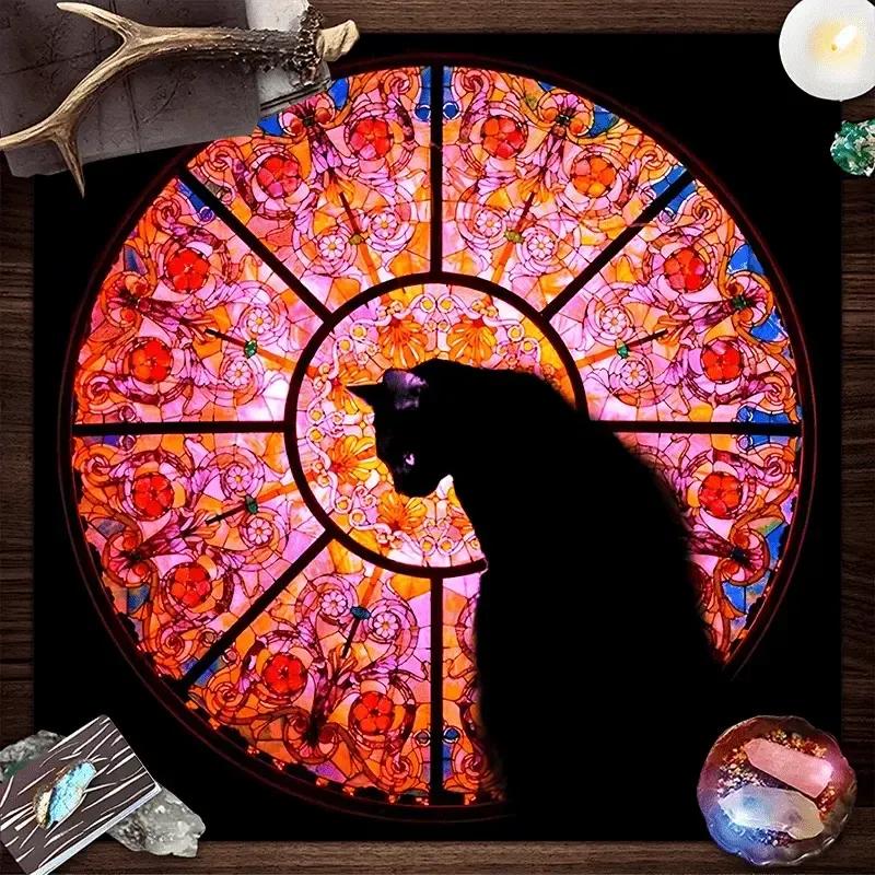 Gothic Black Cat Wicca Altar Cloth - Witchcraft Tarot Tablecloth for Reading Divination Pagan Home Decor-MoonChildWorld