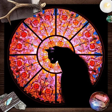 Gothic Black Cat Wicca Altar Cloth - Witchcraft Tarot Tablecloth for Reading Divination Pagan Home Decor-MoonChildWorld