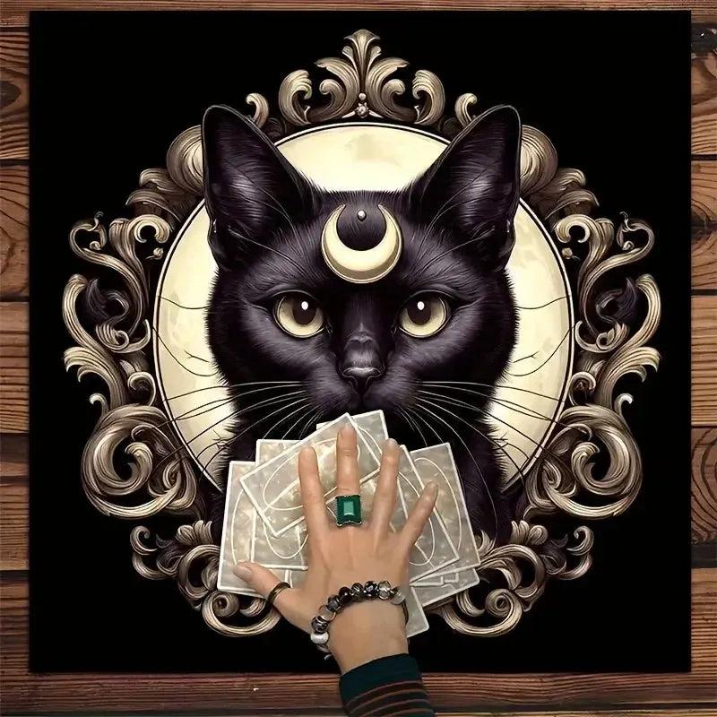 Gothic Black Cat Witch Altar Cloth - Wicca Tarot Tablecloth for Reading Divination Pagan Home Decor-MoonChildWorld