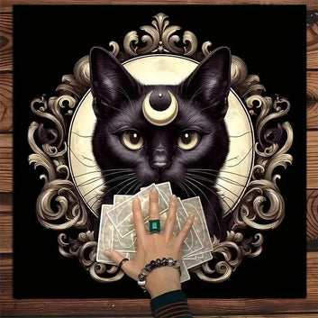 Gothic Black Cat Witch Altar Cloth - Wicca Tarot Tablecloth for Reading Divination Pagan Home Decor-MoonChildWorld