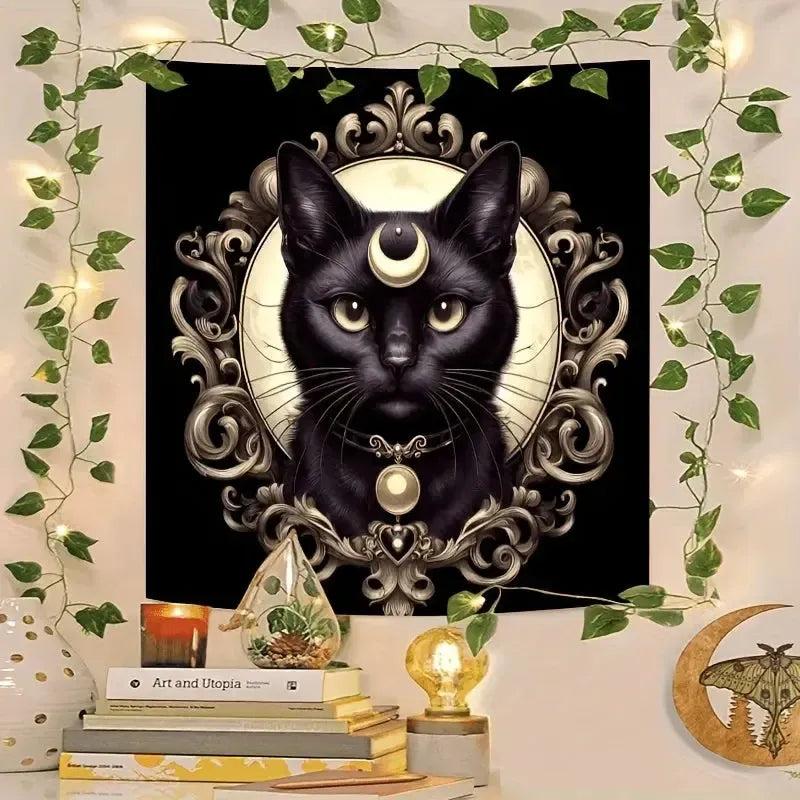 Gothic Black Cat Witch Altar Cloth - Wicca Tarot Tablecloth for Reading Divination Pagan Home Decor-MoonChildWorld