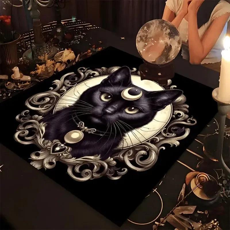 Gothic Black Cat Witch Altar Cloth - Wicca Tarot Tablecloth for Reading Divination Pagan Home Decor-MoonChildWorld