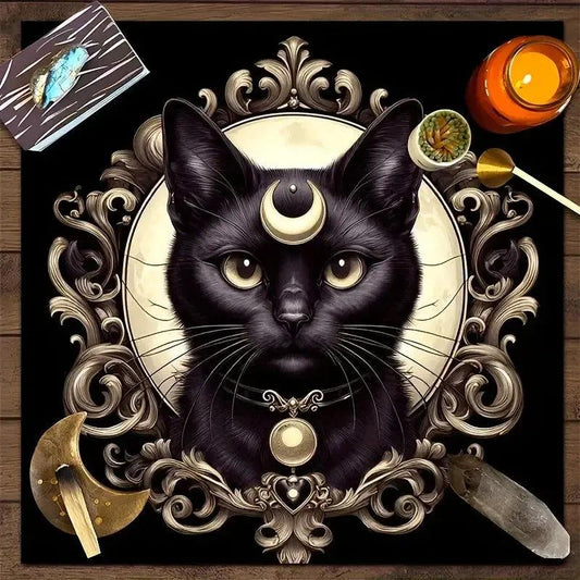 Gothic Black Cat Witch Altar Cloth - Wicca Tarot Tablecloth for Reading Divination Pagan Home Decor-MoonChildWorld
