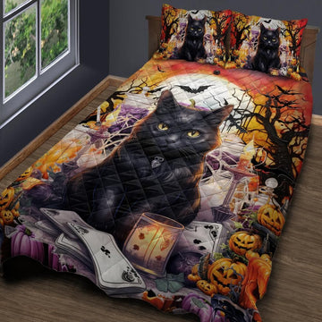 Gothic Black Cat Witchy Quilt Bedding Set for Halloween-MoonChildWorld