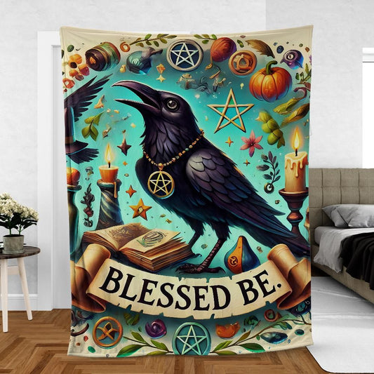 Gothic Black Crow Wicca Raven Blanket Blessed Be Witchy Blanket