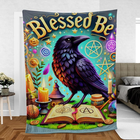Gothic Black Crow Wicca Raven Blanket Blessed Be Witchy Blanket-MoonChildWorld