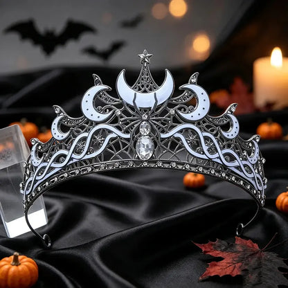 Gothic Black Moon & Spider Tiara, Witch Halloween Headdress, product view 1 of 9