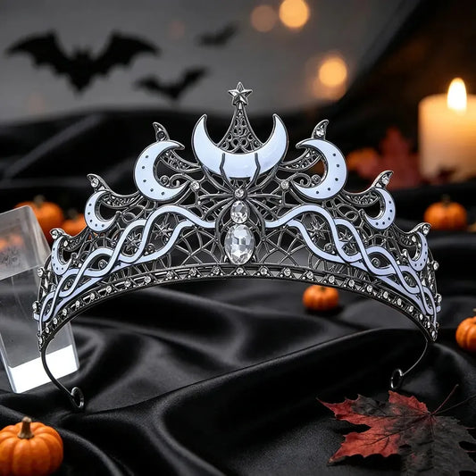Gothic Black Moon & Spider Tiara, Witch Halloween Headdress, product view 1 of 9