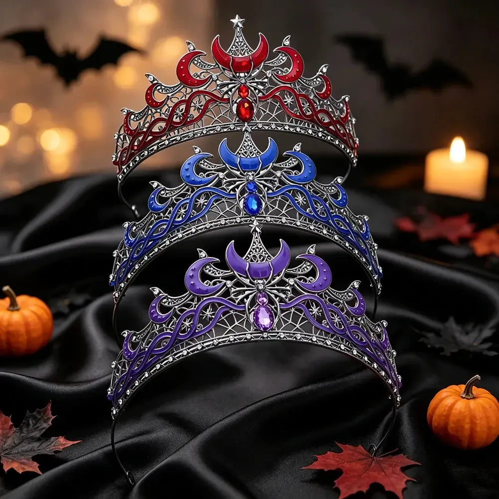 Gothic Black Moon & Spider Tiara, Witch Halloween Headdress, product view 2 of 9