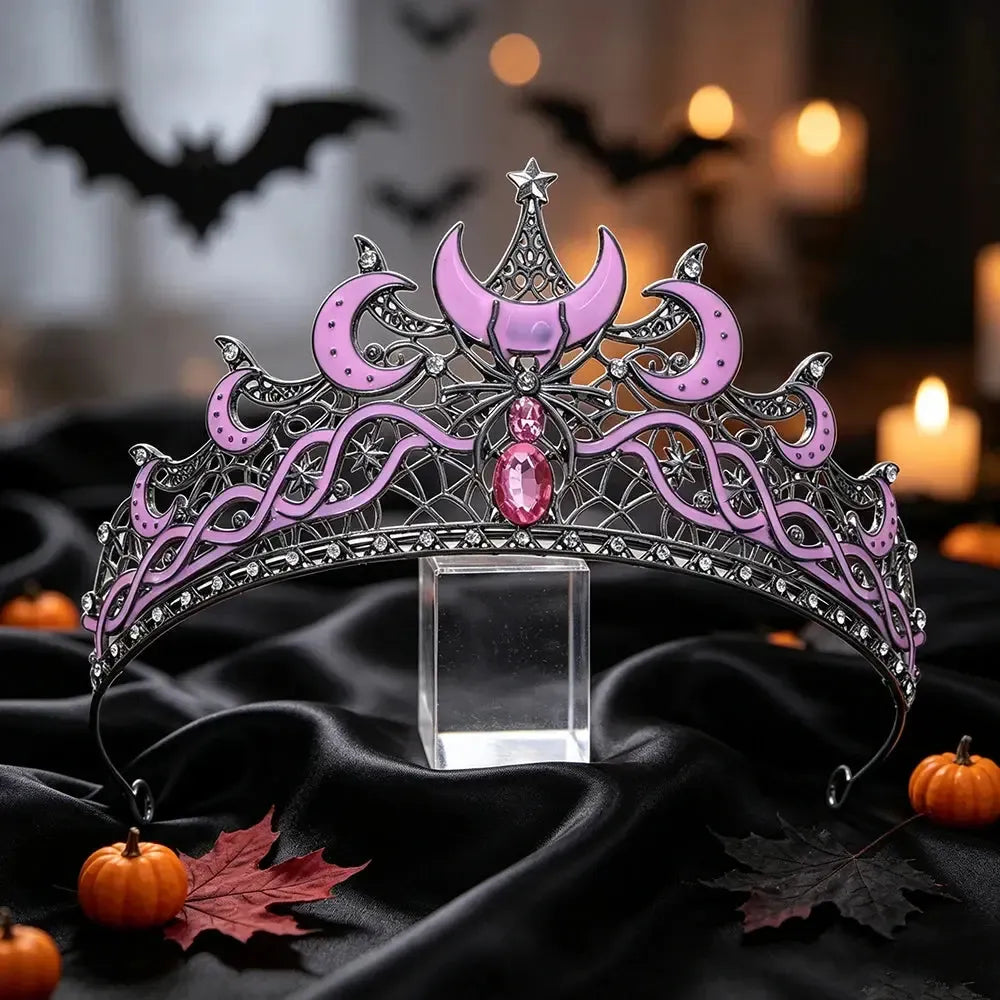 Gothic Black Moon & Spider Tiara, Witch Halloween Headdress, product view 9 of 9