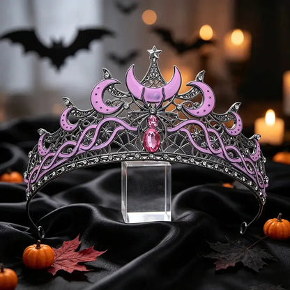 Gothic Black Moon & Spider Tiara, Witch Halloween Headdress, product view 9 of 9