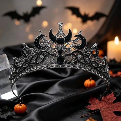 Gothic Black Moon & Spider Tiara, Witch Halloween Headdress, product view 8 of 9