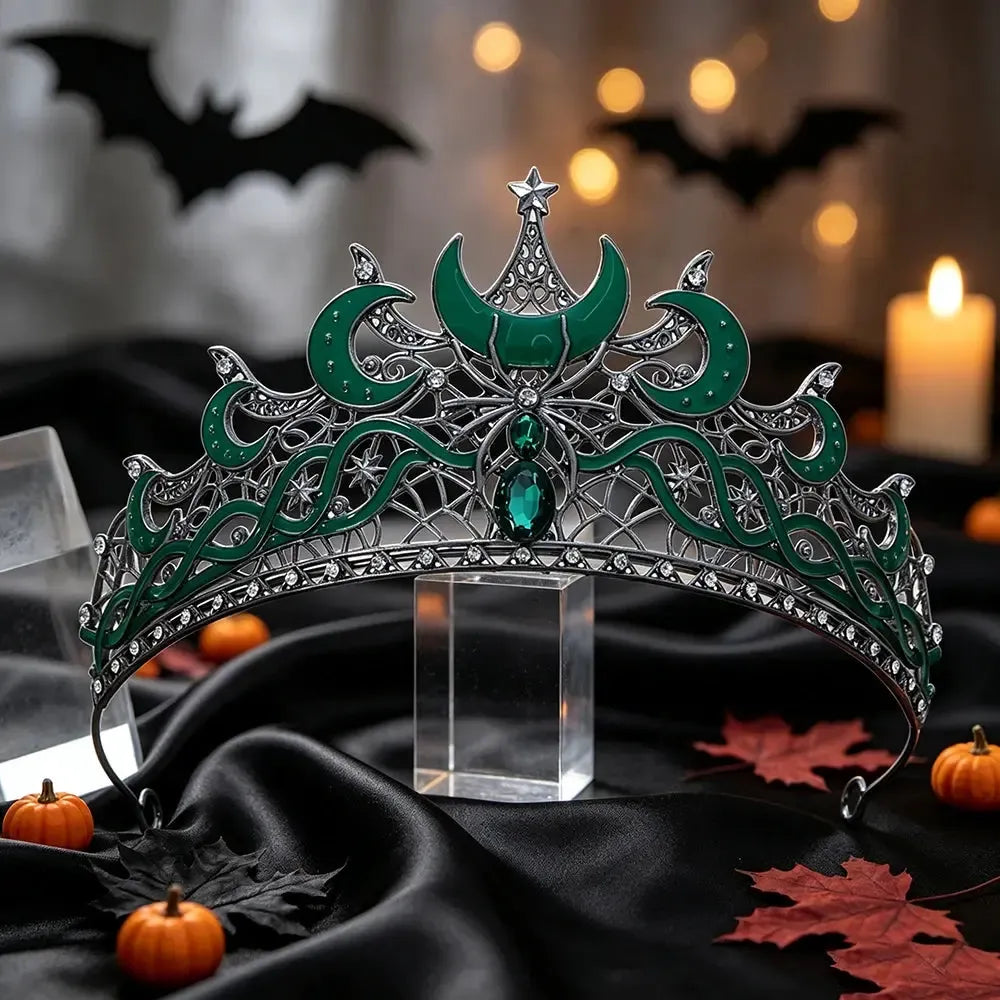 Gothic Black Moon & Spider Tiara, Witch Halloween Headdress, product view 6 of 9