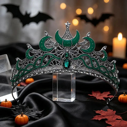 Gothic Black Moon & Spider Tiara, Witch Halloween Headdress, product view 6 of 9