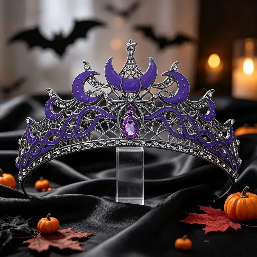 Gothic Black Moon & Spider Tiara, Witch Halloween Headdress, product view 7 of 9