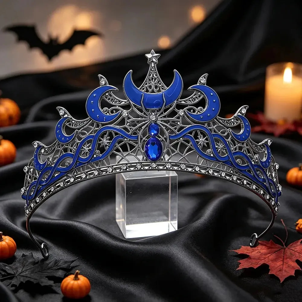 Gothic Black Moon & Spider Tiara, Witch Halloween Headdress, product view 5 of 9