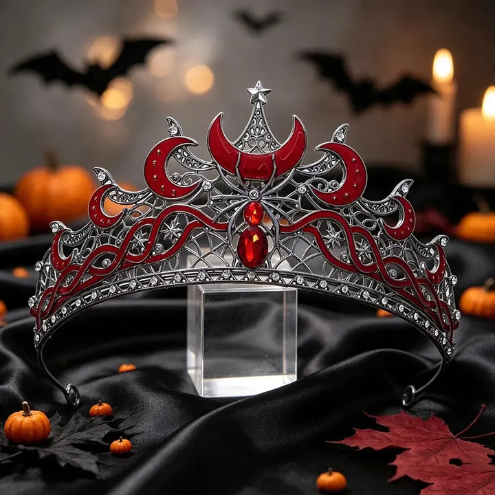 Gothic Black Moon & Spider Tiara, Witch Halloween Headdress, product view 4 of 9