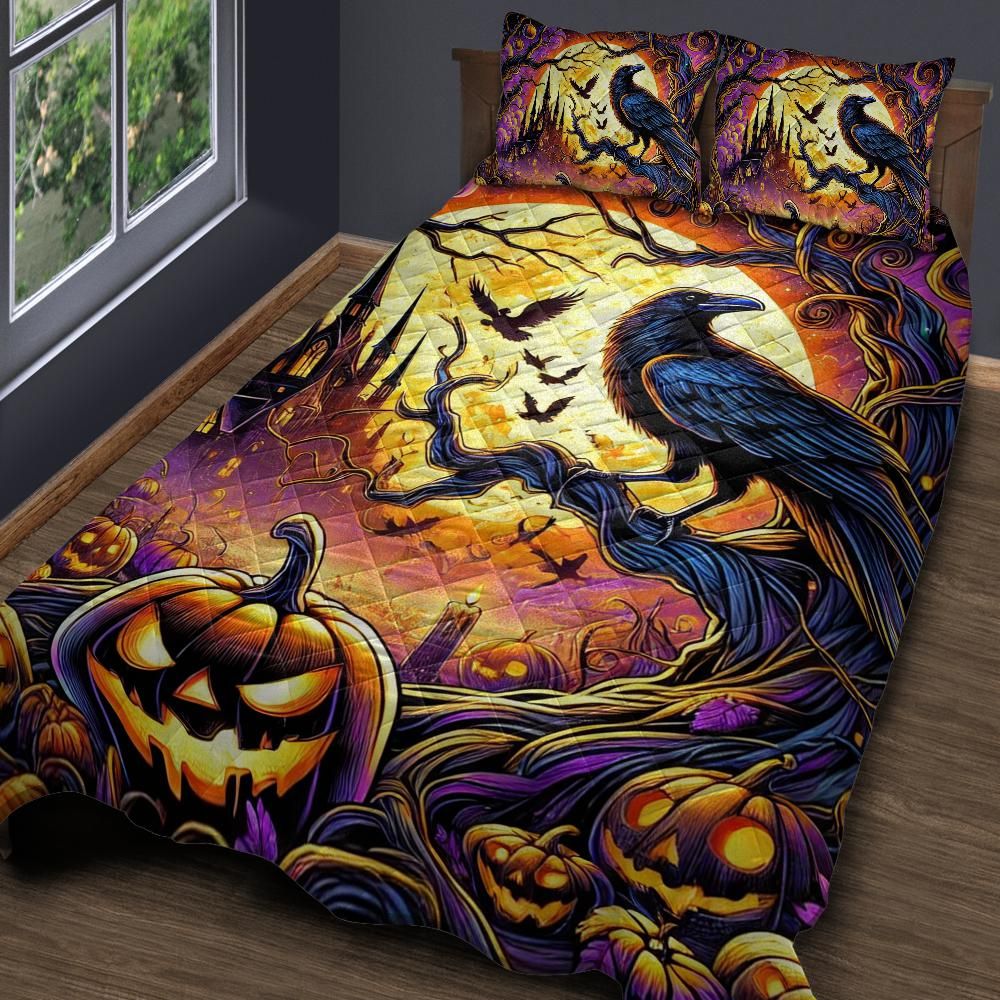 Gothic Black Raven Gothic Crow Halloween Quilt Bedding Set-MoonChildWorld