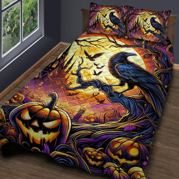 Gothic Black Raven Gothic Crow Halloween Quilt Bedding Set-MoonChildWorld