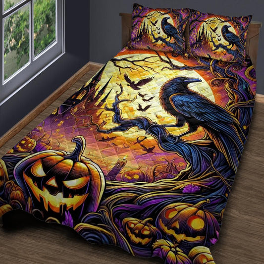 Gothic Black Raven Gothic Crow Halloween Quilt Bedding Set-MoonChildWorld