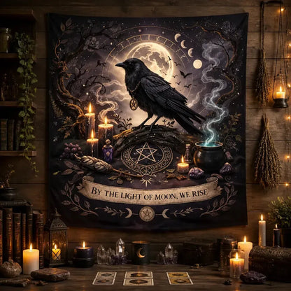 Gothic Black Raven Tapestry – Dark Pagan Witch Wall Hanging_mockup_2.webp
