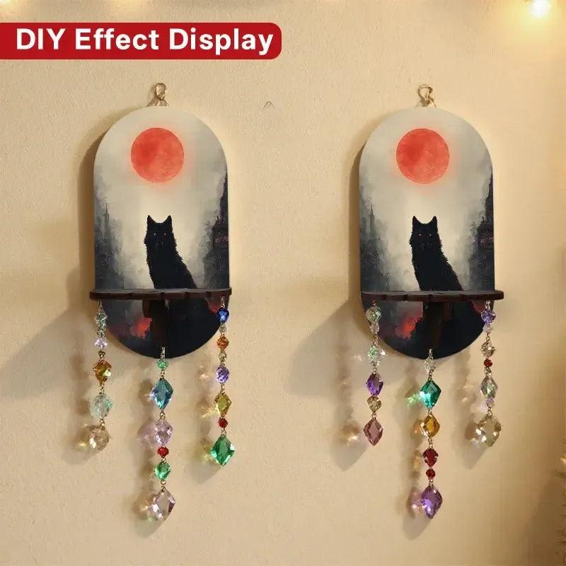 Gothic Black Wolf & Moon Wall Shelf for Crystals & Candles – Wooden Halloween Floating Shelf Witchy Altar Decor-MoonChildWorld