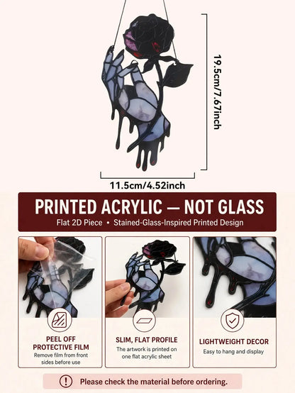 Gothic Bloody Rose Hand Suncatcher, Halloween Window Decor, product view 5 of 5
