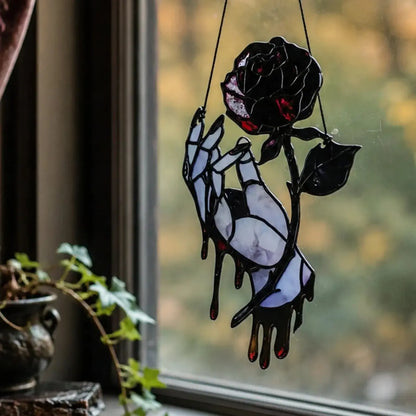 Gothic Bloody Rose Hand Suncatcher, Halloween Window Decor, product view 3 of 5