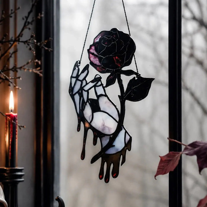 Gothic Bloody Rose Hand Suncatcher, Halloween Window Decor, product view 1 of 5