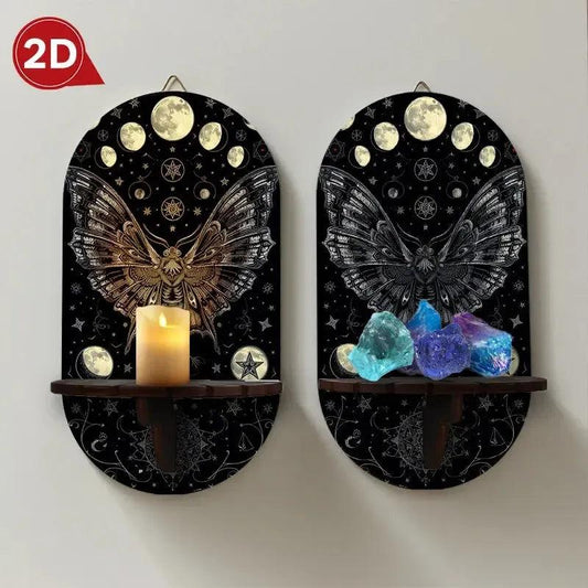 Gothic Butterfly and Moon Phase Wall Shelf – Wooden Halloween Floating Shelf Witchy Altar Decor-MoonChildWorld
