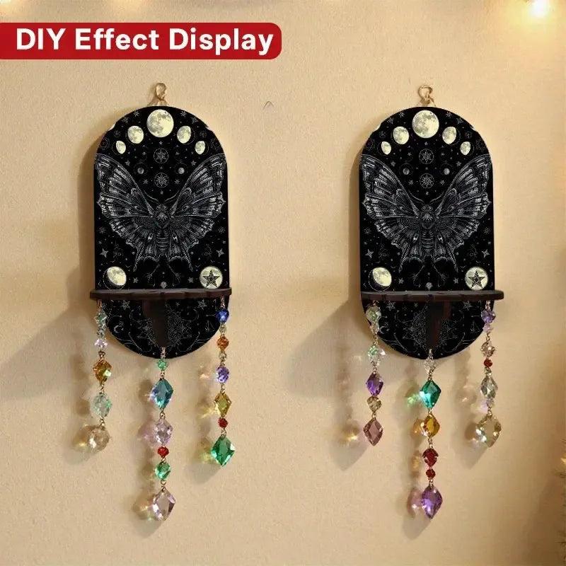 Gothic Butterfly and Moon Phase Wall Shelf – Wooden Halloween Floating Shelf Witchy Altar Decor-MoonChildWorld