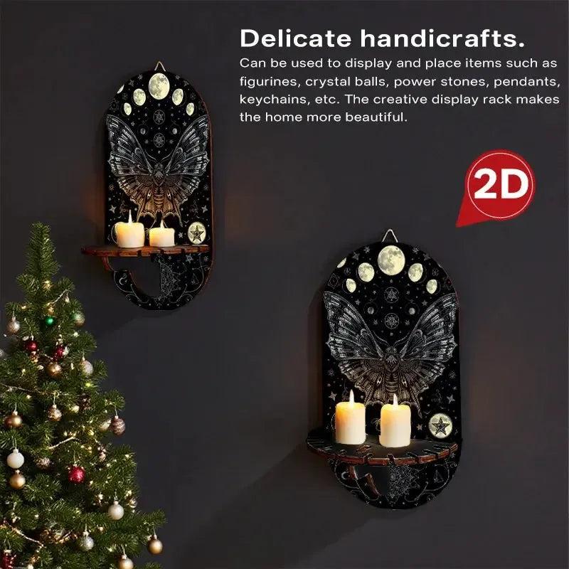 Gothic Butterfly and Moon Phase Wall Shelf – Wooden Halloween Floating Shelf Witchy Altar Decor-MoonChildWorld