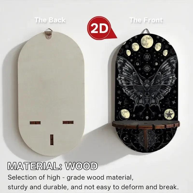 Gothic Butterfly and Moon Phase Wall Shelf – Wooden Halloween Floating Shelf Witchy Altar Decor-MoonChildWorld
